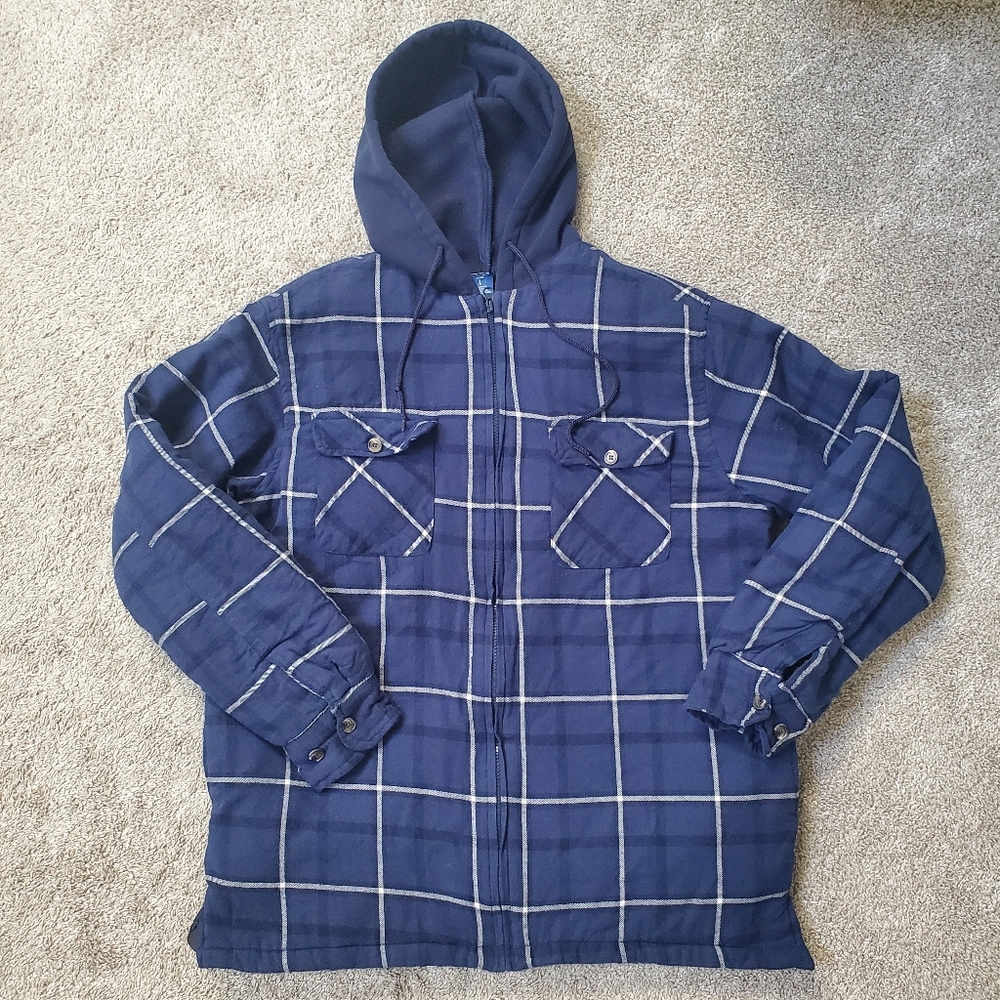 Highland Outfitters Men's Blue Plaid Flannel Hooded Jacket Shacket